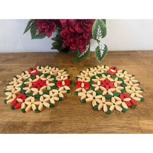 Vintage Wooden Christmas Trivets Set – Red Green Mid Century Holiday Table Decor